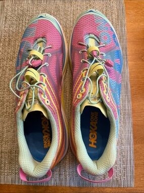 Hoka One One Pink Yellow Blue Trail Running Shoes